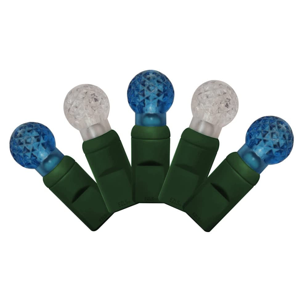 BLUE AND PURE WHITE G12 LED 70 BULB STRANDS - 4" SPACING